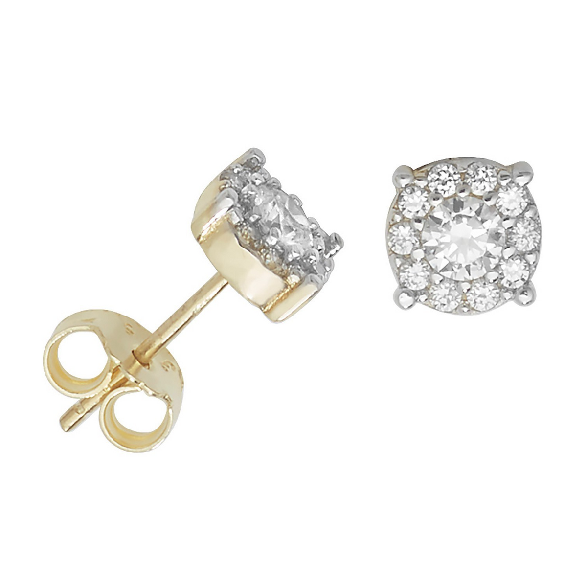 6mm Round Halo Stud Earrings 9ct Yellow Gold 375 Hallmarked Brand New Boxed