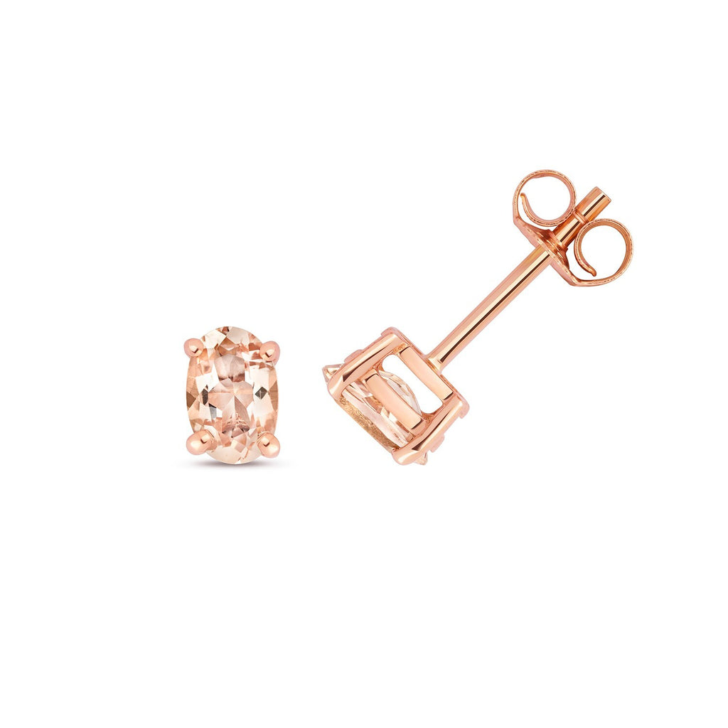 Oval Morganite Earrings 9ct Yellow Gold 375 Hallmarked New Boxed British Made