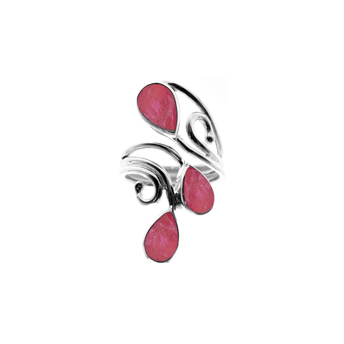 Ruby Quartz Petal Wrap Ring Sterling Silver 925 Hallmark British Made Size K - T