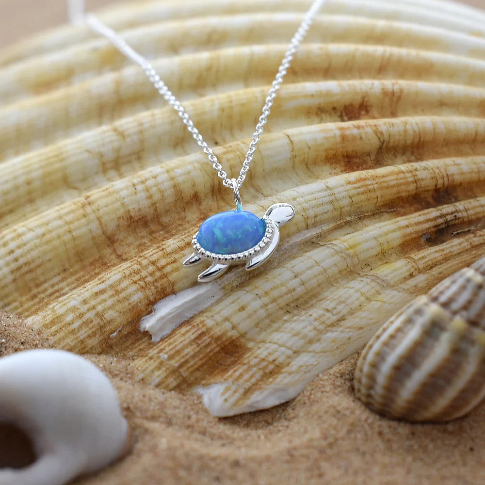 Statement Opal Turtle Necklace Solid Sterling Silver 925 Hallmarked British Made