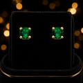 Natural Emerald May Stud Earrings 9ct Yellow Gold 375 Hallmark British Made