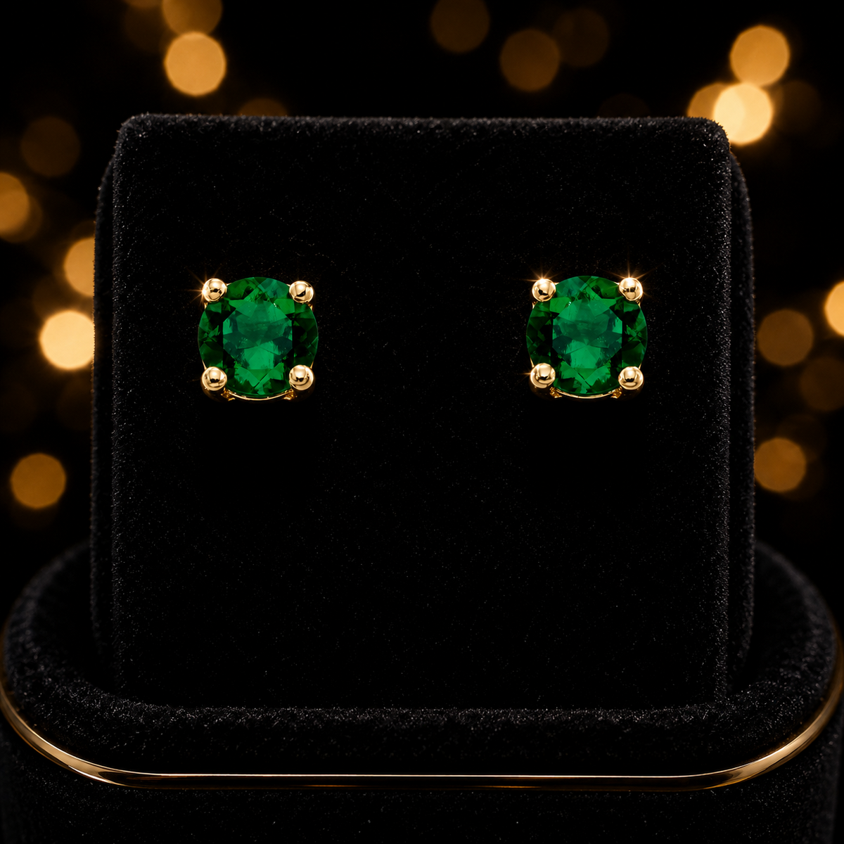 Natural Emerald May Stud Earrings 9ct Yellow Gold 375 Hallmark British Made