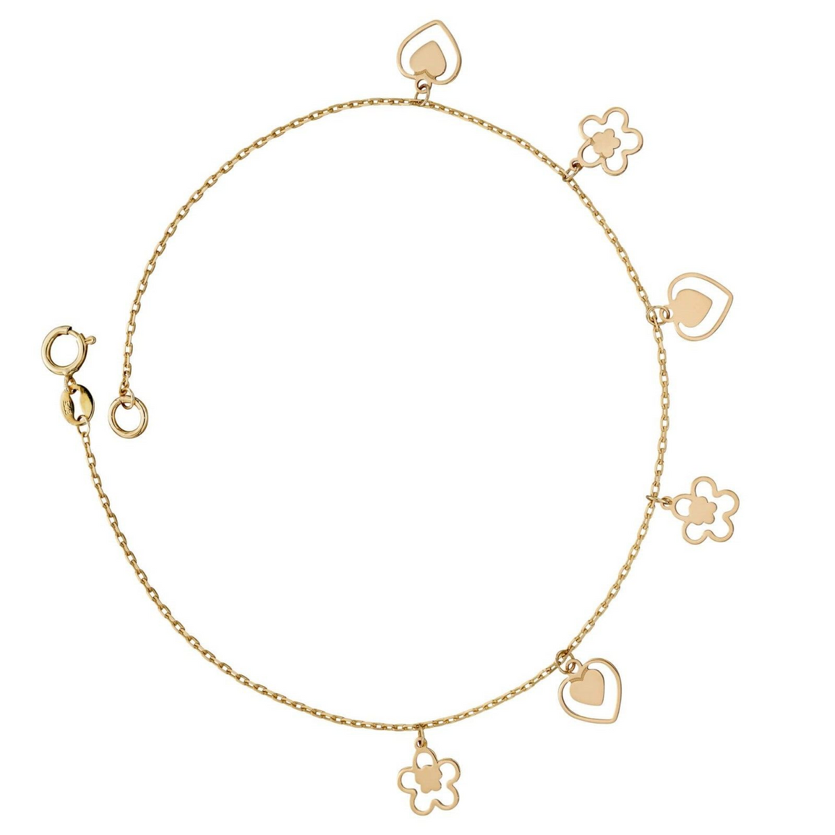 Heart And Flower Bracelet In 9ct Yellow Gold 375 Hallmarked British Made