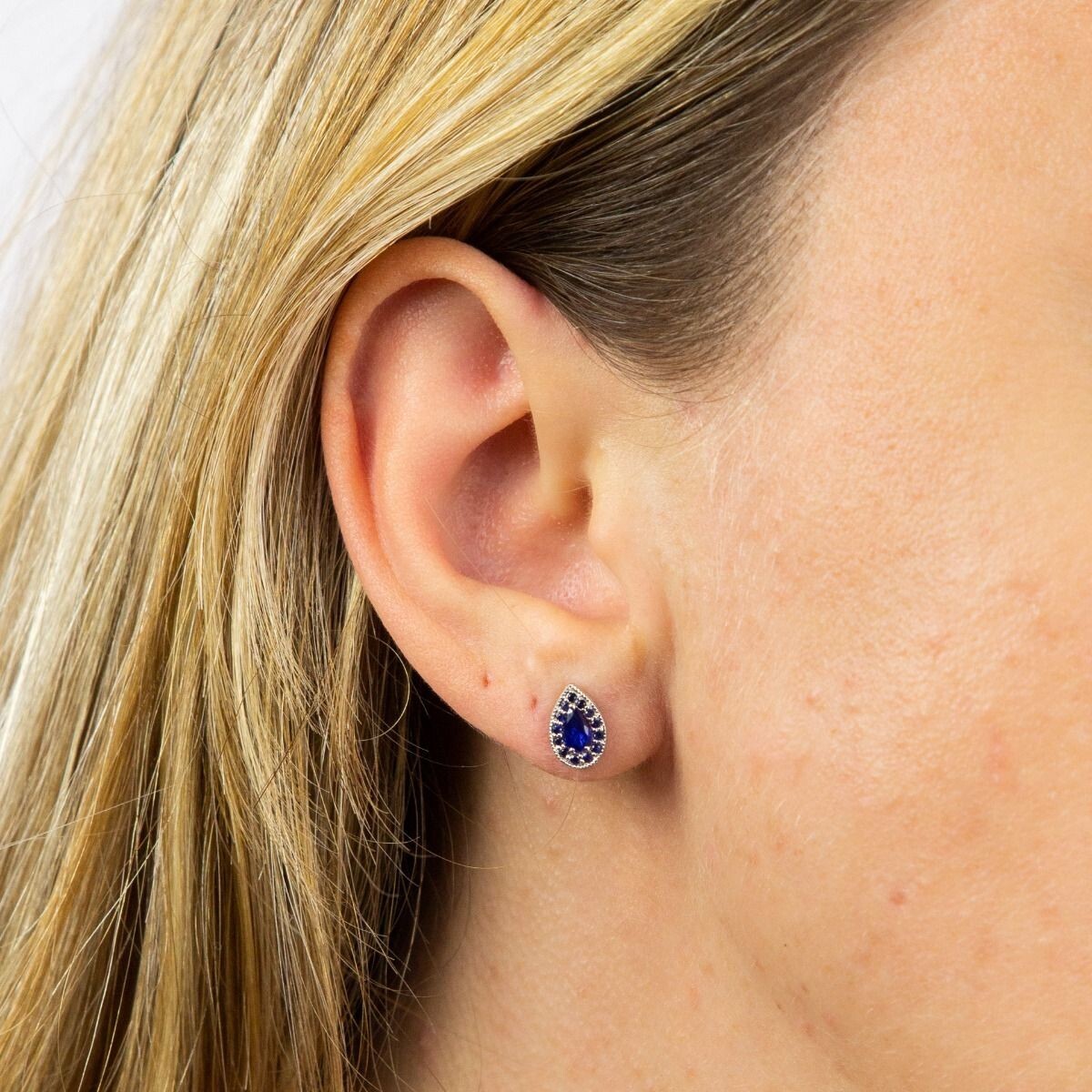 Sapphire Teardrop Stud Earrings 9ct White Gold 375 Hallmarked British Made