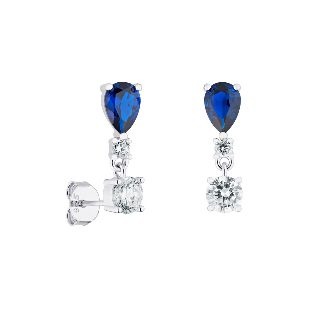 Sapphire Teardrop Drop Earrings Sterling Silver 925 Hallmarked British Made