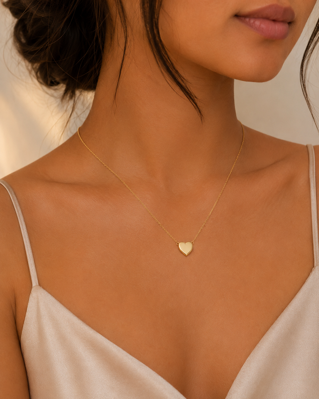 Small Heart Necklace 9ct Yellow Gold 375 Hallmarked British Made 43cm