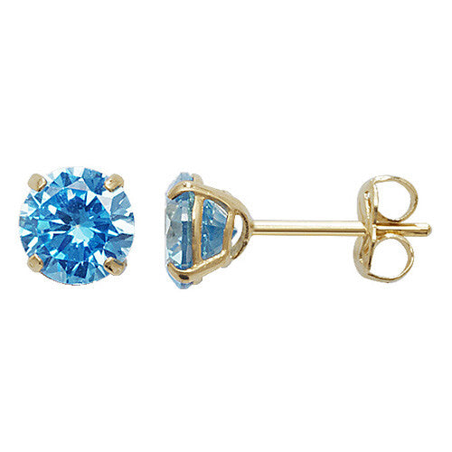 Yellow Gold Blue Topaz Earrings Solitaire Natural Stone 375 9 Carat New Boxed