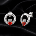 Ruby Claddagh Stud Earrings Sterling Silver 925 Hallmarked British Made