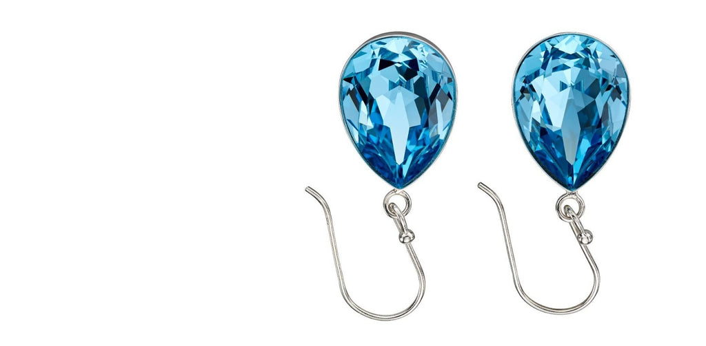 Aquamarine Swarovski Crystal Earrings Solid Sterling Silver 925 Hallmarked
