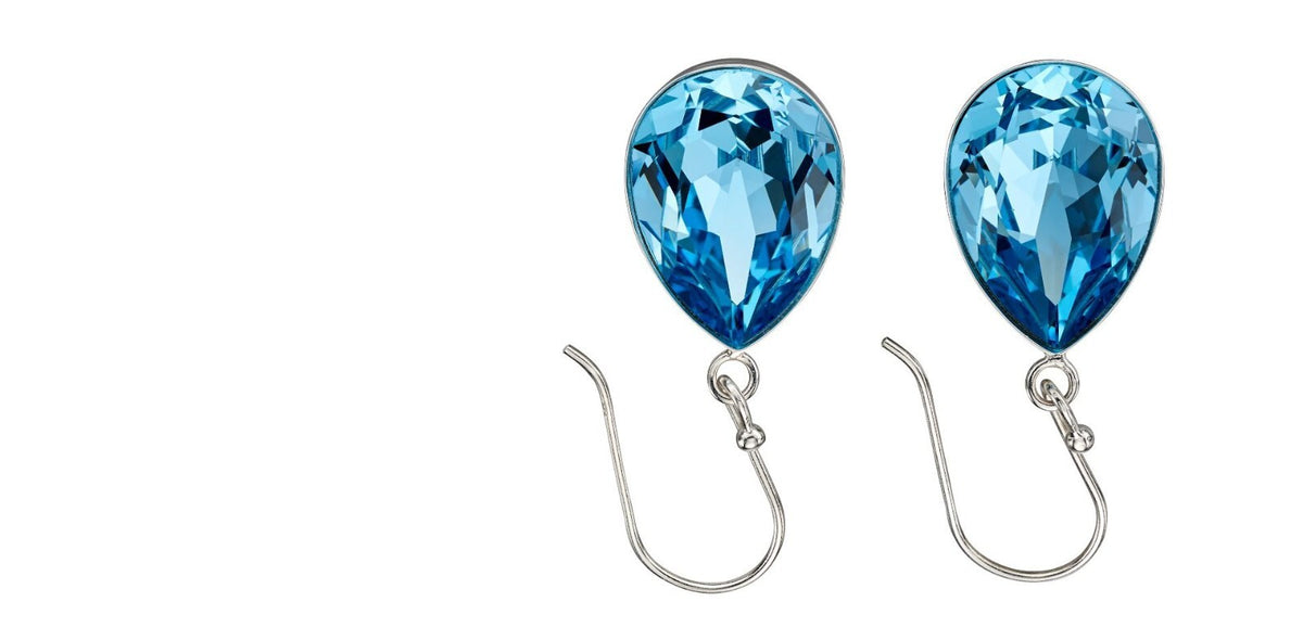 Aquamarine Swarovski Crystal Earrings Solid Sterling Silver 925 Hallmarked