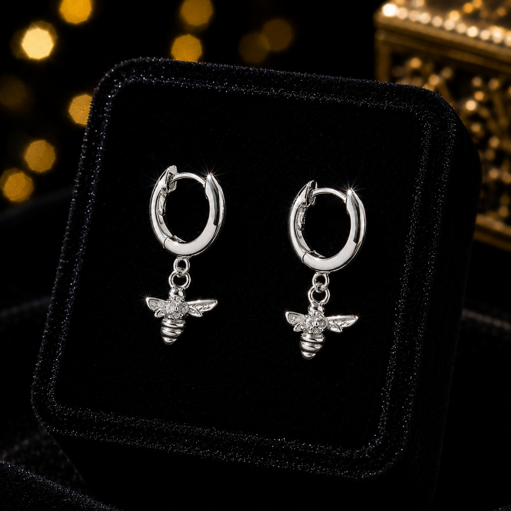 Bee Drop Hoop Earrings Sterling Silver 925 Hallmarked Brand New Boxed