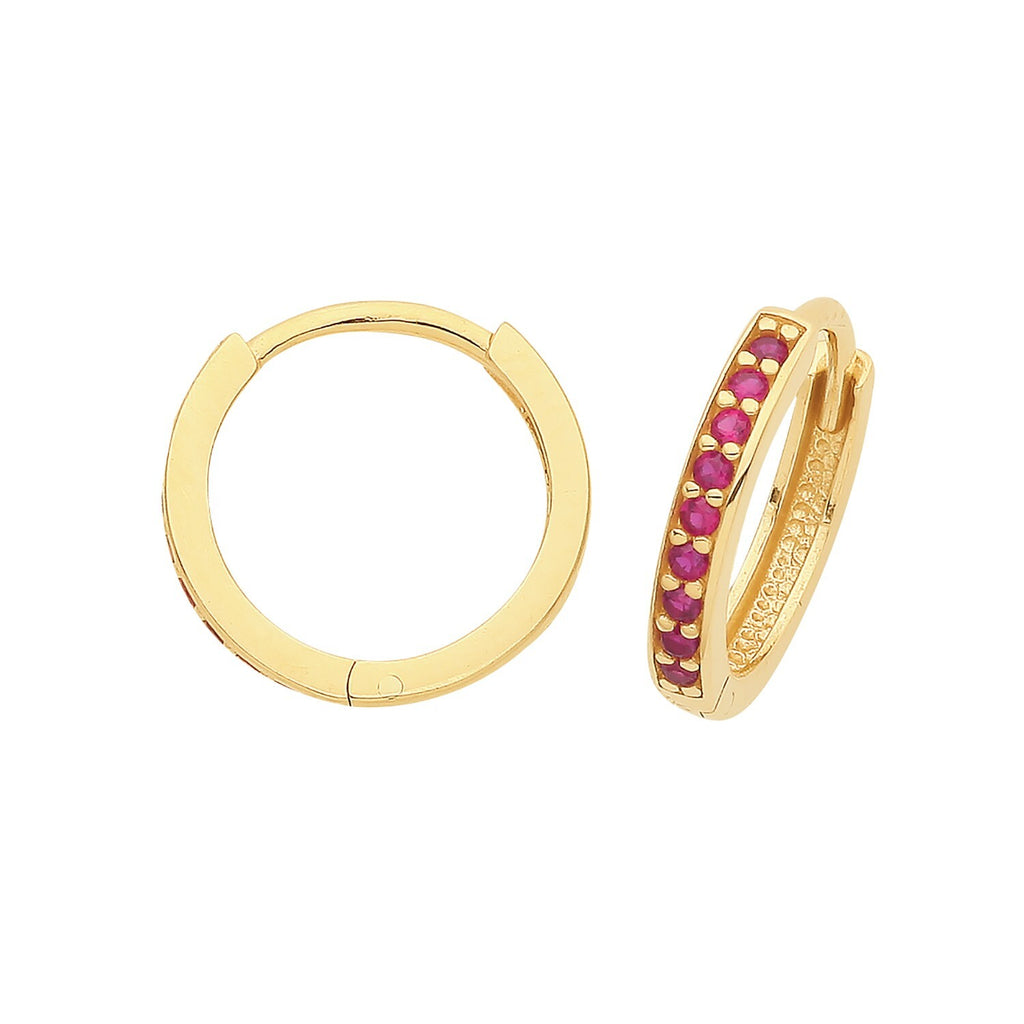 9ct Yellow Gold Ruby Hoop Earrings British Made 375 Hallmark Brand New Boxed