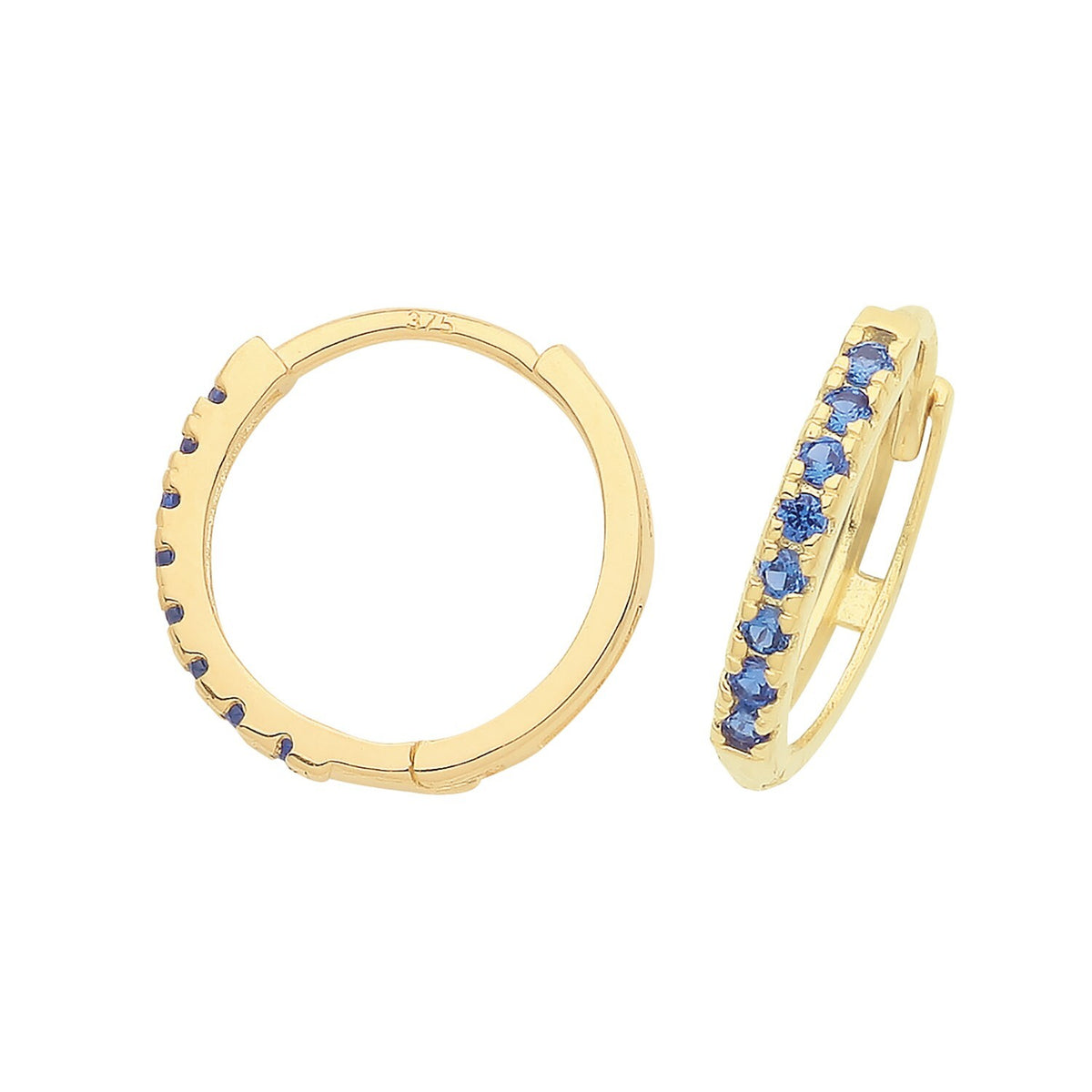 9ct Yellow Gold Sapphire Hoop Earrings British Made 375 Hallmark Brand New Boxed
