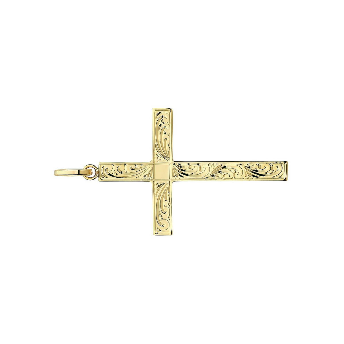Large 9ct Yellow Gold Engraved Cross Pendant 375 Hallmarked All Chain Lengths