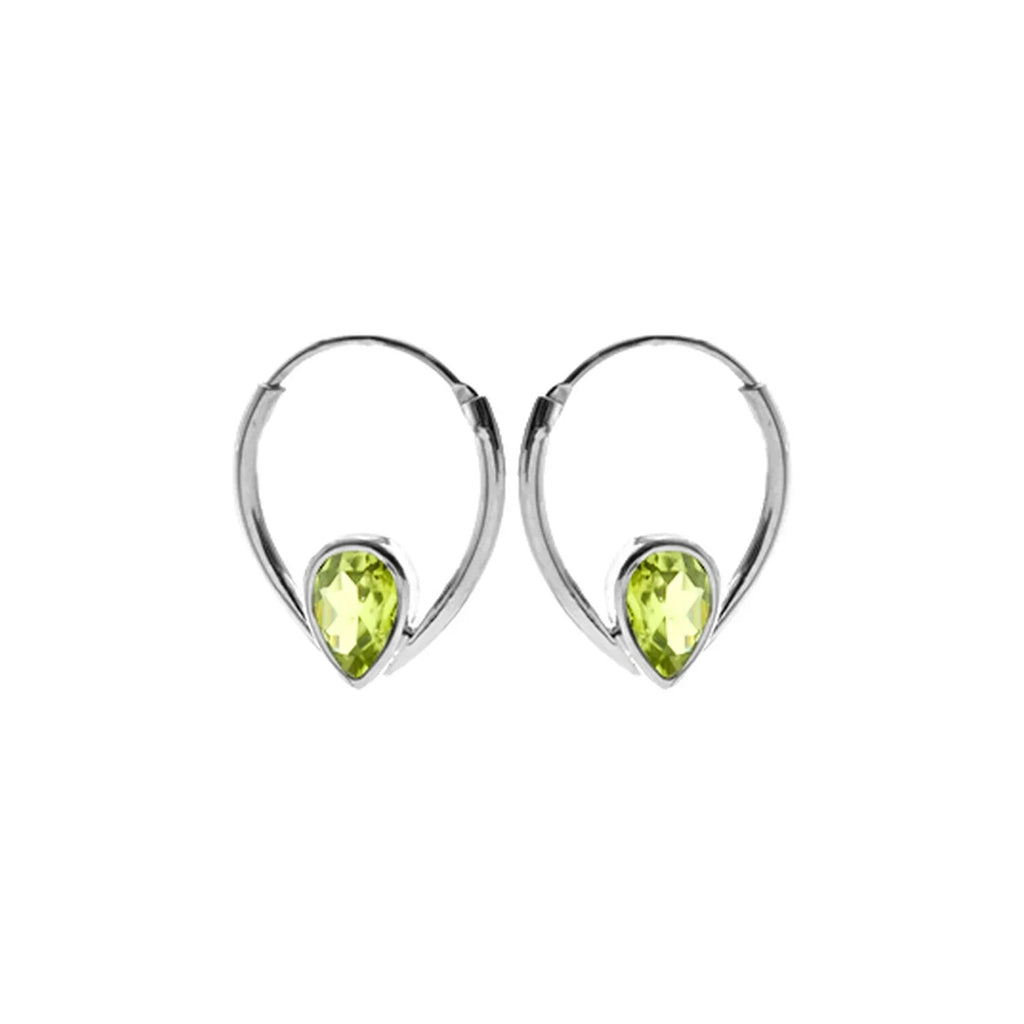 Teardrop Peridot Hoop Earrings Sterling Silver 925 Hallmarked Brand New Boxed
