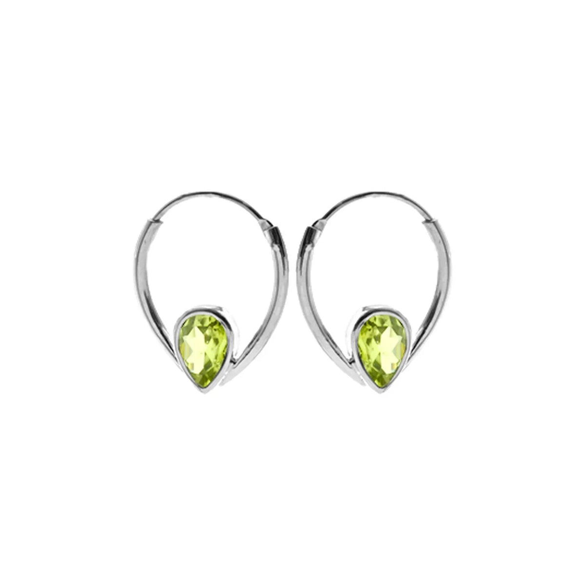 Teardrop Peridot Hoop Earrings Sterling Silver 925 Hallmarked Brand New Boxed