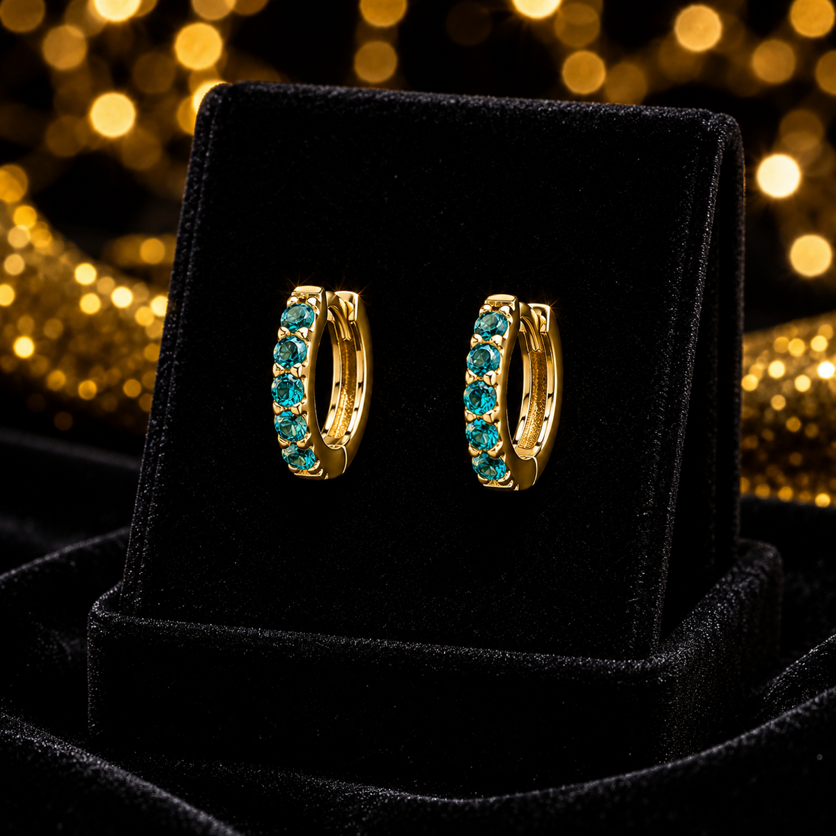 Emerald Hoop Earrings 9ct Yellow Gold Plated Hallmarked Brand New Boxed