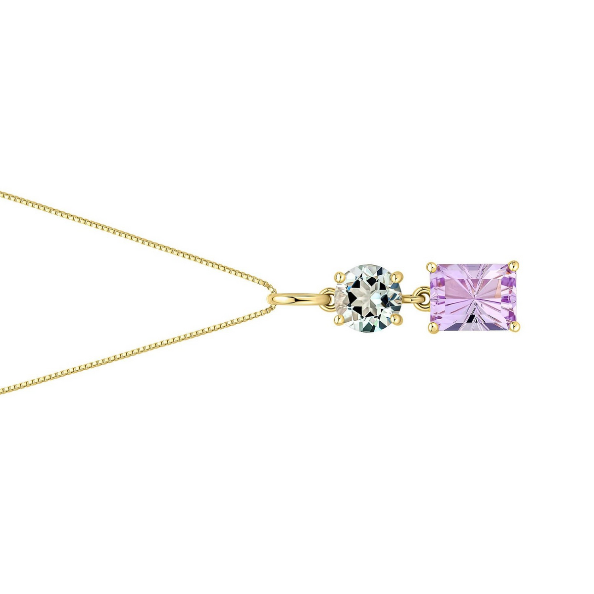 Natural Quartz and Amethyst Pendant 9ct Yellow Gold 375 Hallmarked British Made