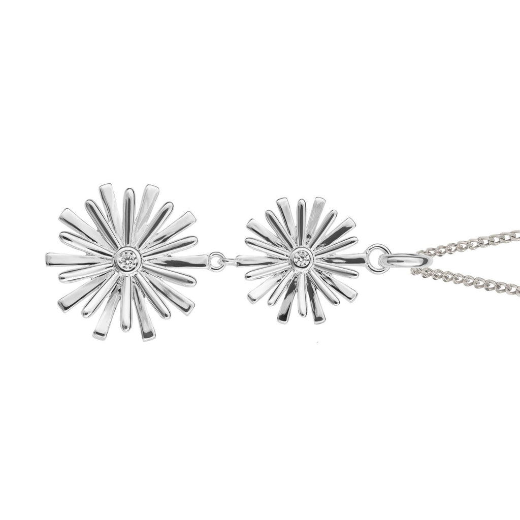 Flush Double Floral Drop Pendant Sterling Silver 925 Hallmark All Chain Lengths