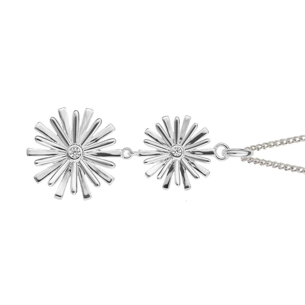 Flush Double Floral Drop Pendant Sterling Silver 925 Hallmark All Chain Lengths