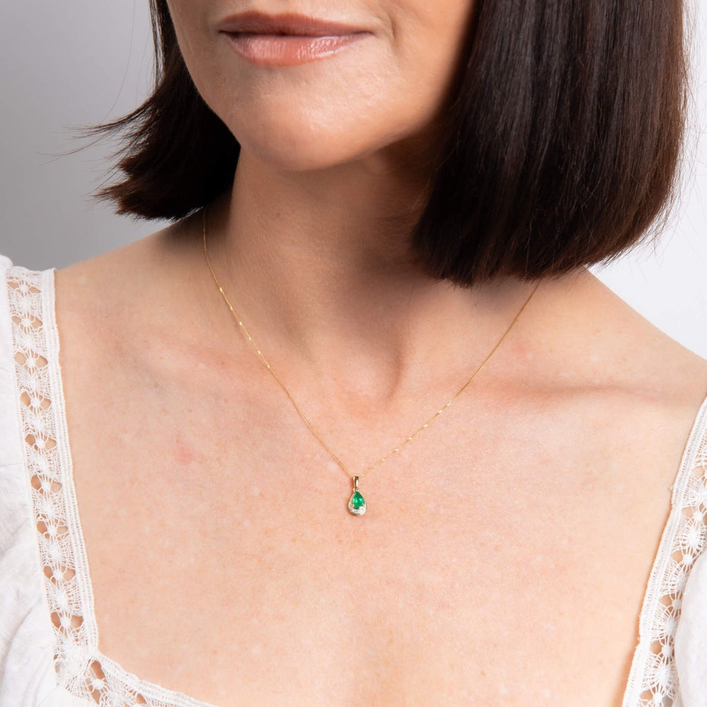 Emerald & Diamond Teardrop Pendant & Earrings Set 9ct Mixed Gold 375 Hallmarked