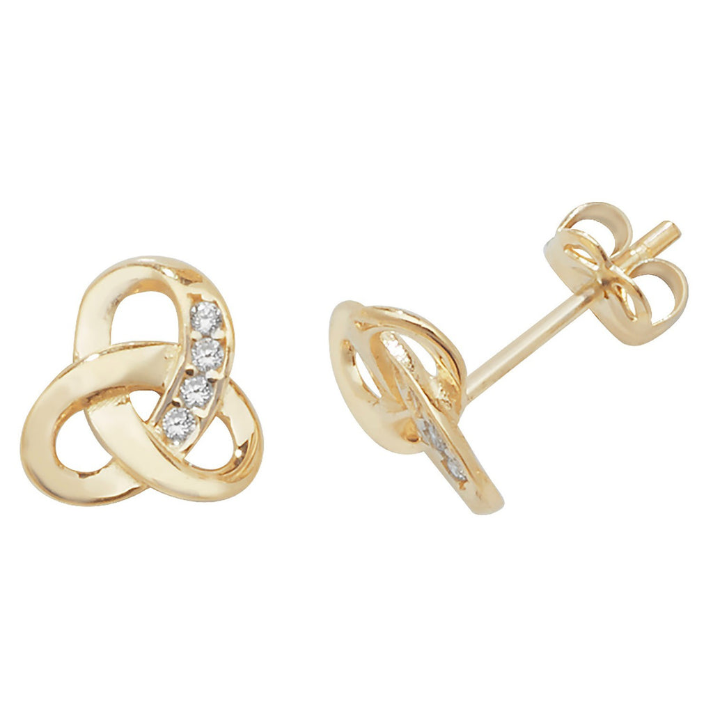 4 Stone Infinity Stud Earrings 9ct Yellow Gold 375 Hallmarked Brand New Boxed