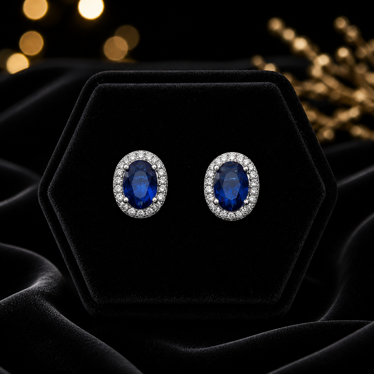 Oval Halo Sapphire Stud Earrings Sterling Silver 925 Hallmarked British Made