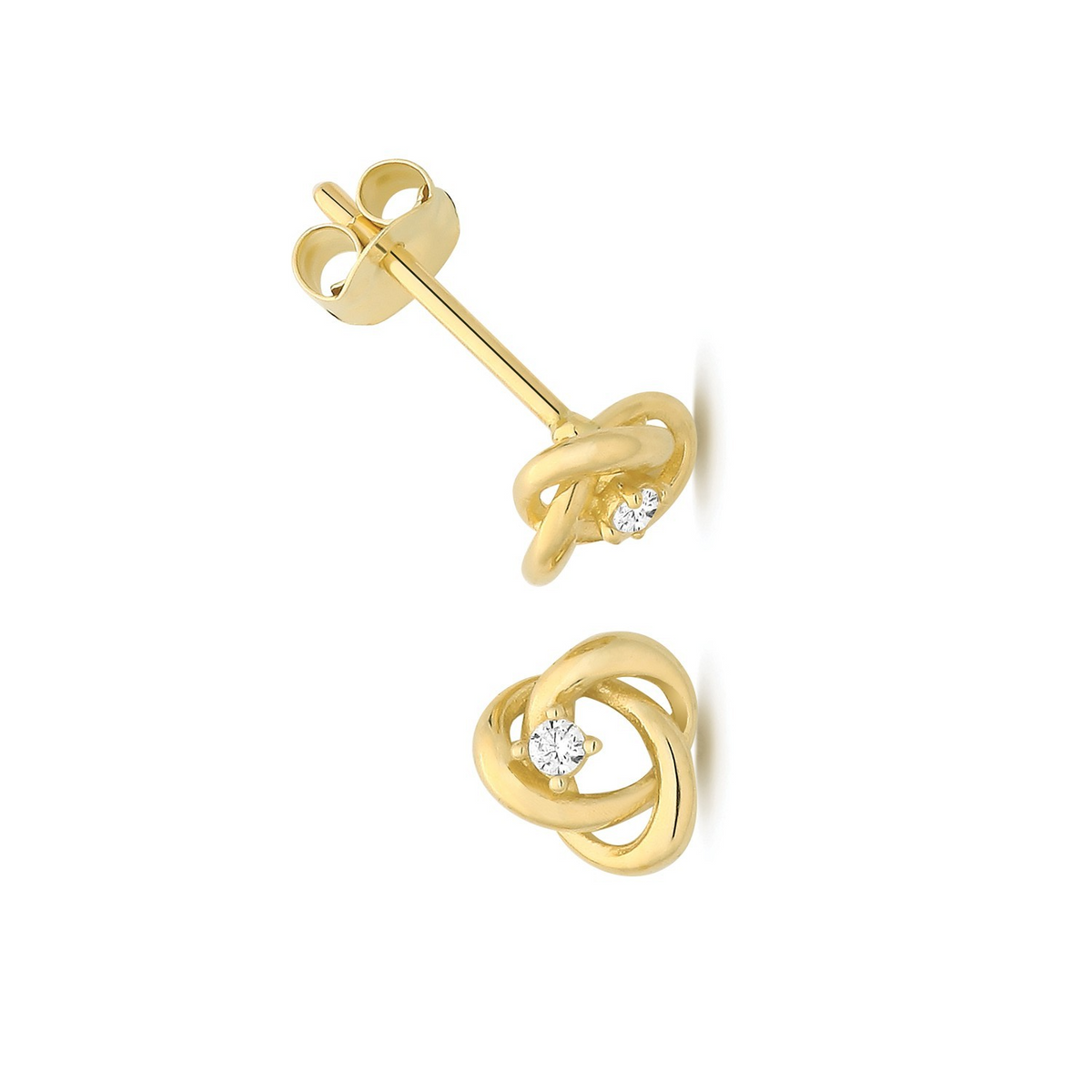 Solitaire Knot Stud Earrings 9ct Yellow Gold 375 Hallmarked Brand New Boxed