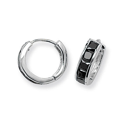 Mens Huggie Hoop Earring Black Cubic Zirconia Sterling Silver Gents 925 Hallmark