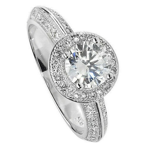 Sterling Silver Halo Ring Engagement Gemstone 925 Hallmarked Size J - T