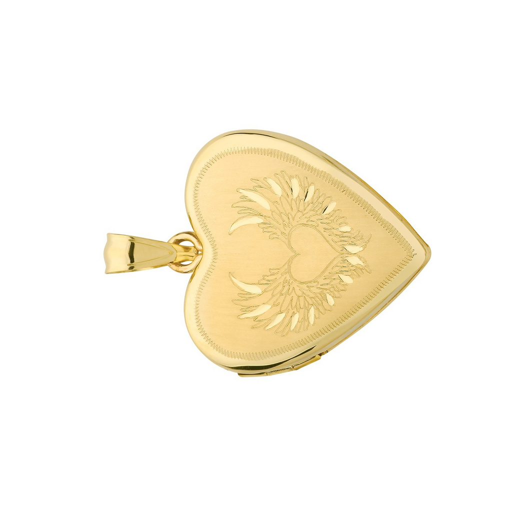 Wing Heart 9ct Yellow Gold Locket 375 Hallmarked All Chain Lengths