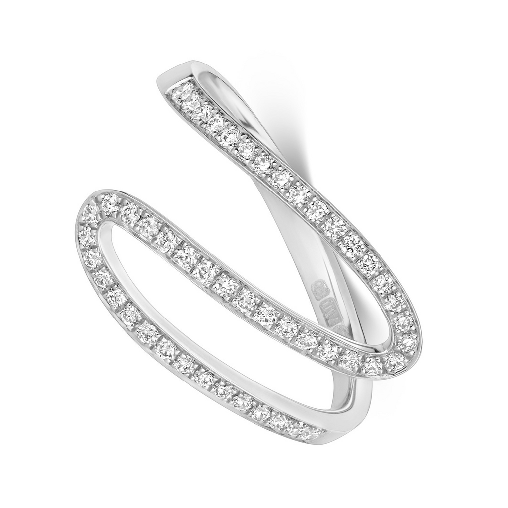 Natural Diamond Wave Wrap Ring 18ct White Gold Hallmarked Sizes J - Q