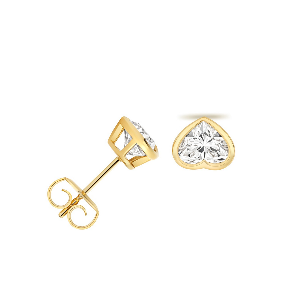 1 Lab Grown Diamond Heart Stud Earrings 18ct Yellow Gold Hallmarked British Made