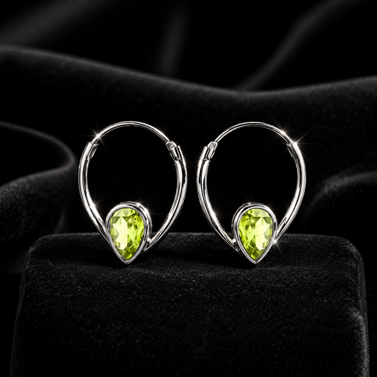 Teardrop Peridot Hoop Earrings Sterling Silver 925 Hallmarked Brand New Boxed
