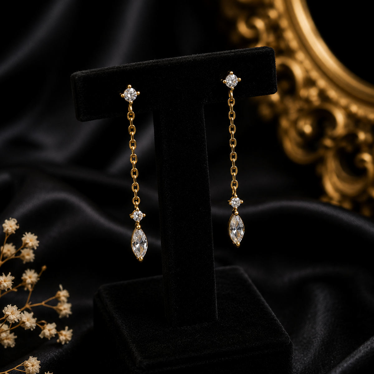 Marquise Chain Drop Earrings 9ct Yellow Gold 375 Hallmarked Brand New Boxed
