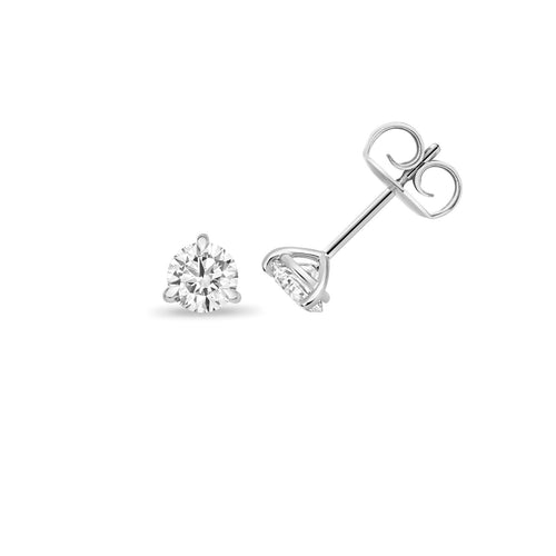 1 Lab Grown Diamond Prong Stud Earrings 18ct White Gold Hallmarked British Made