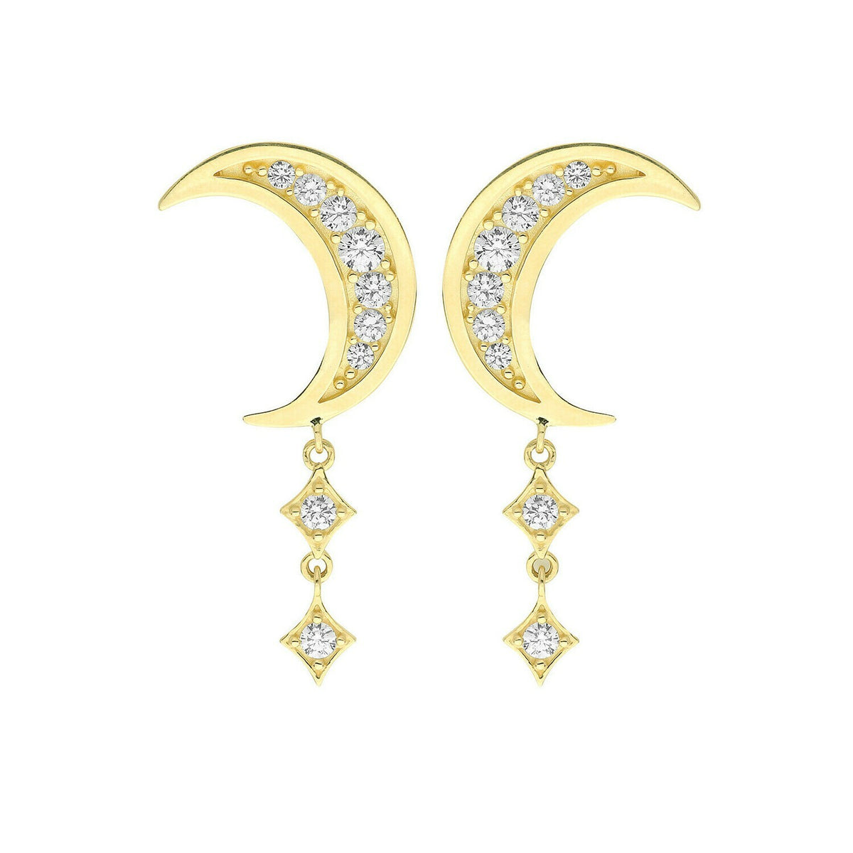 Moon Drop Dangle Earrings Hallmarked 9ct Yellow Gold British Made Brand New 