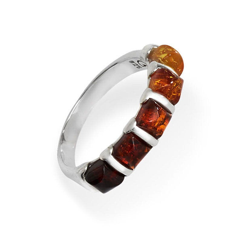 5 Stone Amber Ring Sterling Silver 925 Hallmarked Sizes J - R British Made