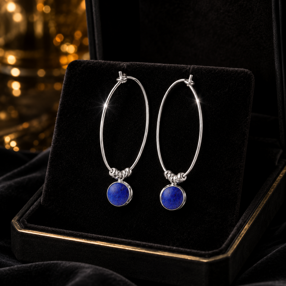 Ivy Lapis Lazuli Hoop Earrings Sterling Silver 925 Hallmarked Brand New Boxed