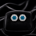 Natural Floral Blue Topaz Diamond Stud Earrings 9ct White Gold 375 Hallmarked