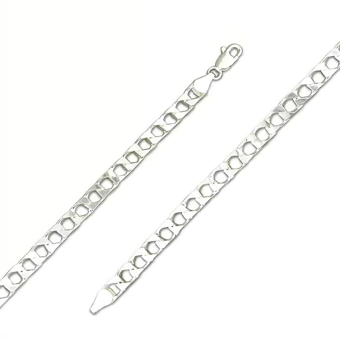 Gents Solid Sterling Silver Square Curb Chain Bracelet 925 Hallmarked