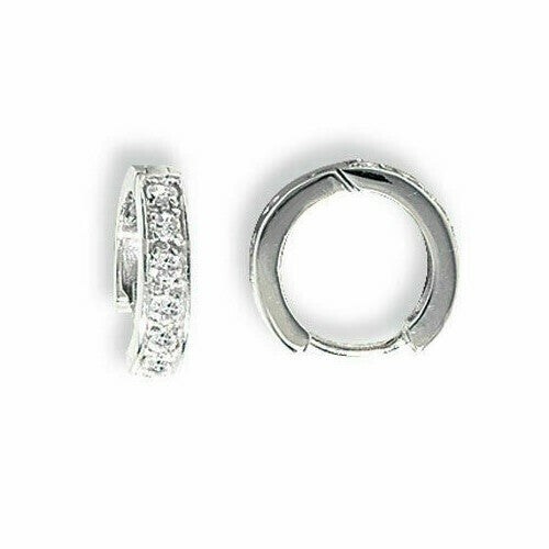 Mens Huggie Hoop Earring Cubic Zirconia Solid Sterling Silver Gents Hallmarked