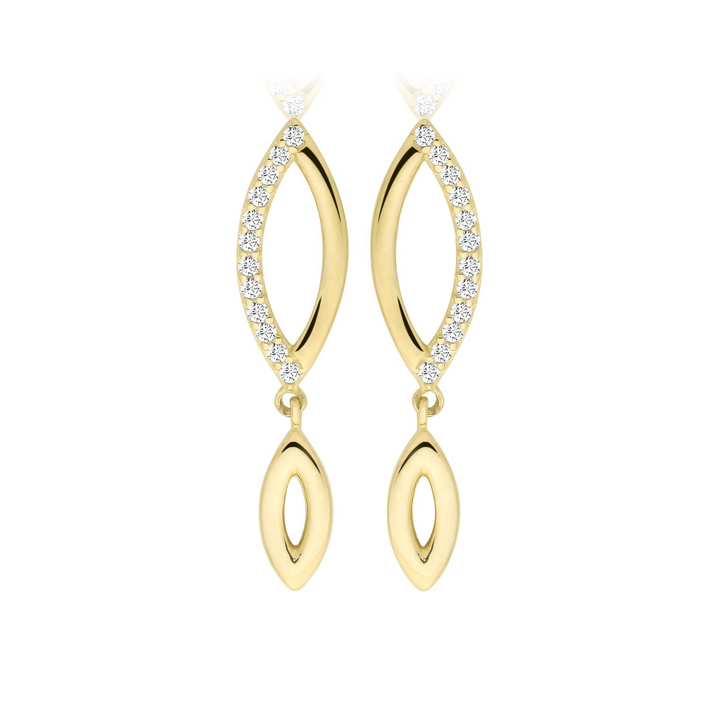 12 Stone Marquise Drop Earrings 9ct Yellow Gold 375 Hallmarked Brand New Boxed