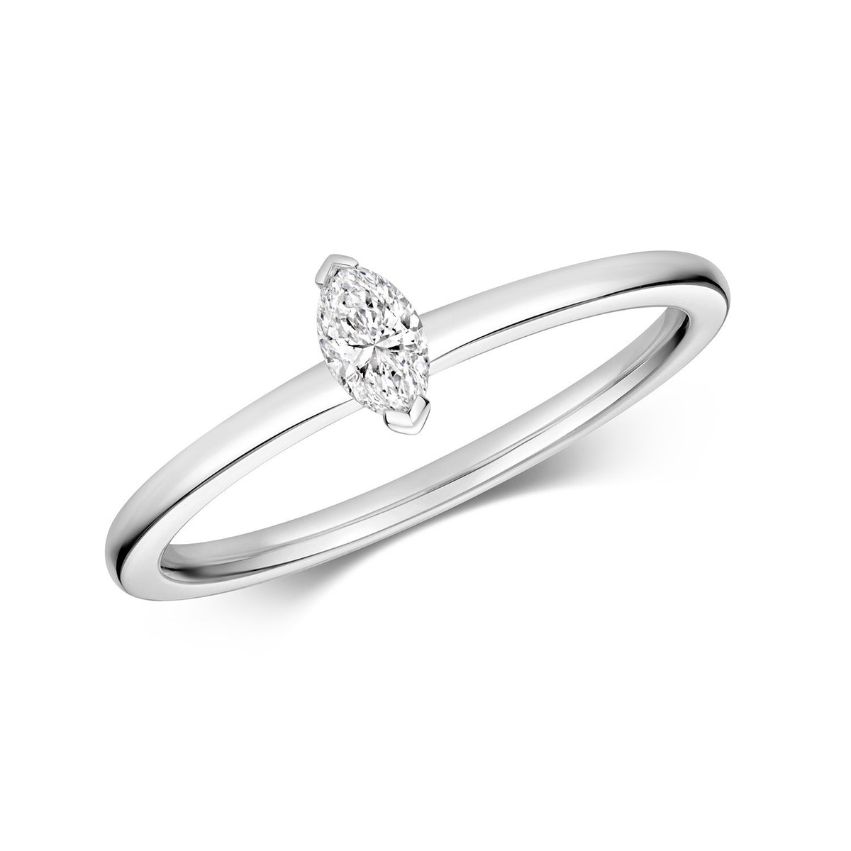 1 Natural Diamond Marquise Cut Ring 18ct White Gold Hallmarked Sizes K - N