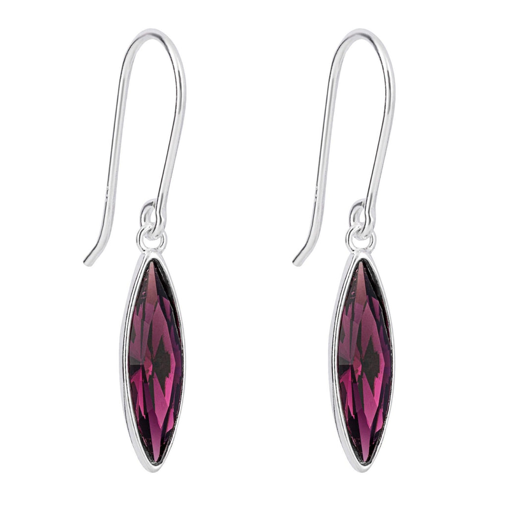 Navette Amethyst Drop Earrings Sterling Silver 925 Hallmarked Brand New Boxed
