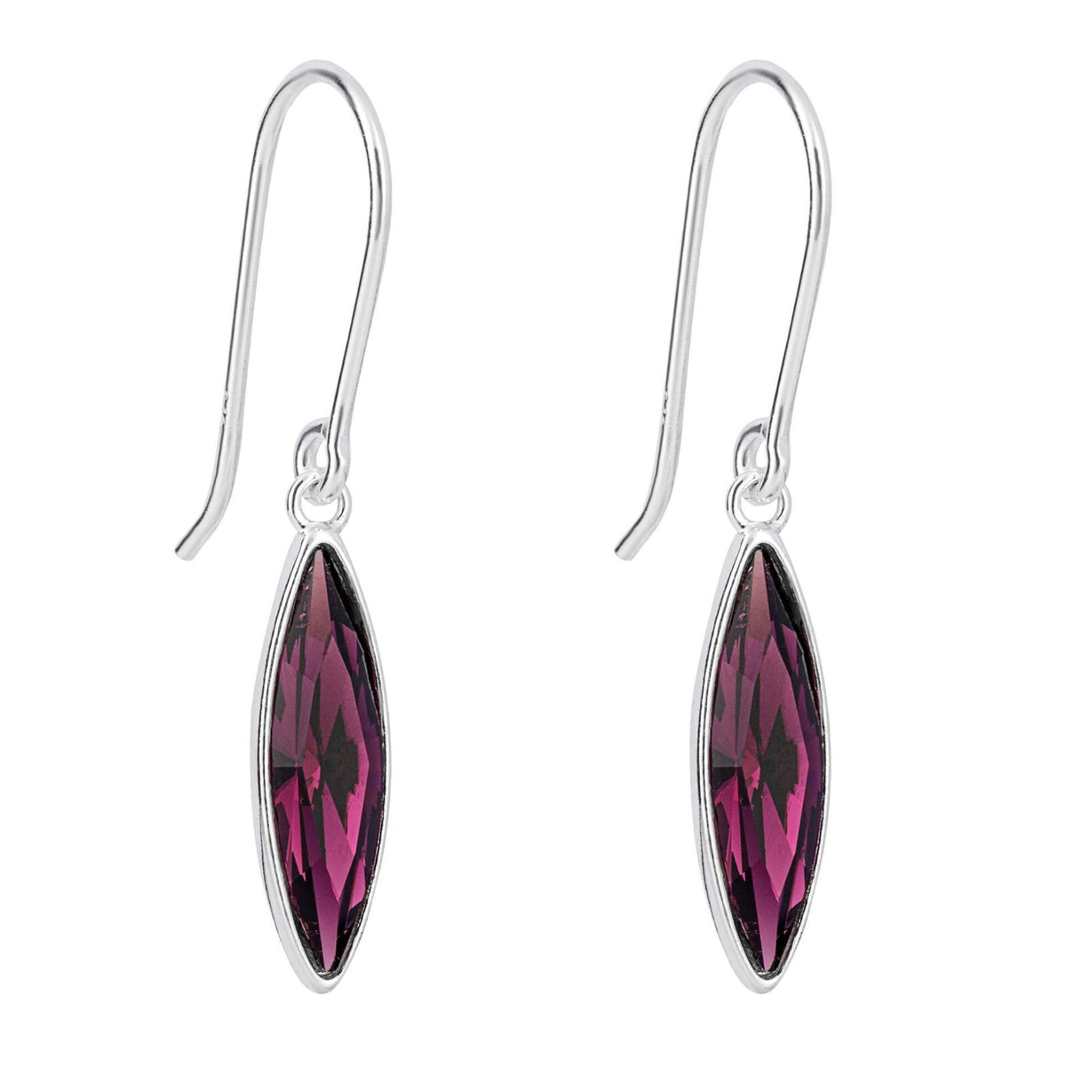 Navette Amethyst Drop Earrings Sterling Silver 925 Hallmarked Brand New Boxed