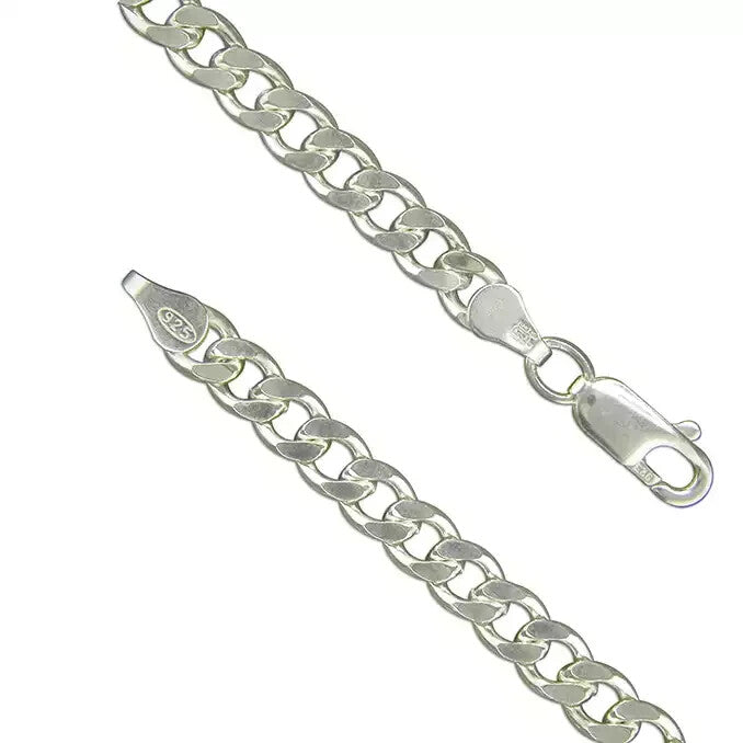 Gents Solid Sterling Silver Flat Curb Chain Bracelet 925 Hallmarked British Made