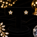 Zircon Star Stud Earrings 9ct Yellow Gold Plated Hallmarked Brand New Boxed