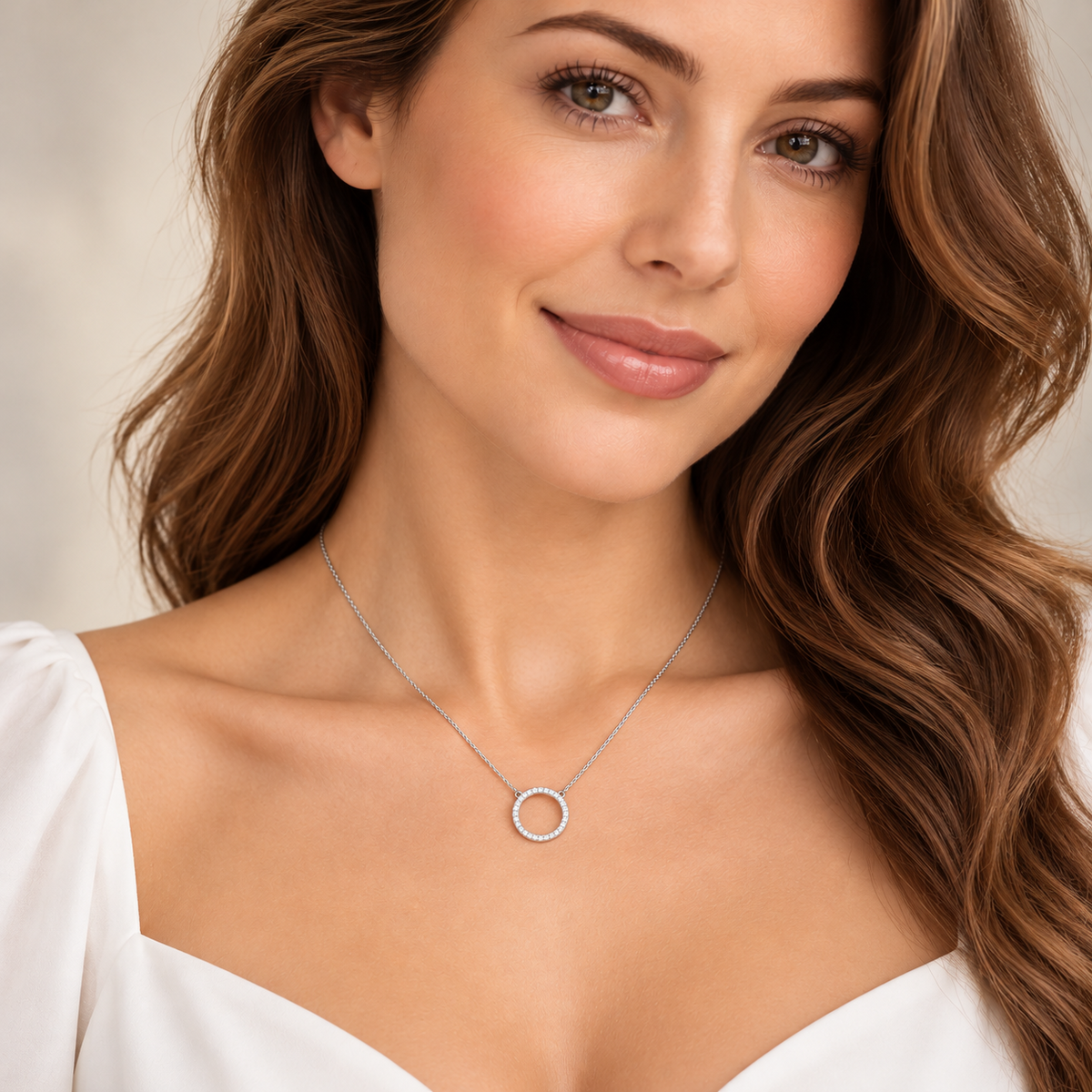 Ladies Pave Eternity Circle Necklace Sterling Silver 925 Hallmarked British Made