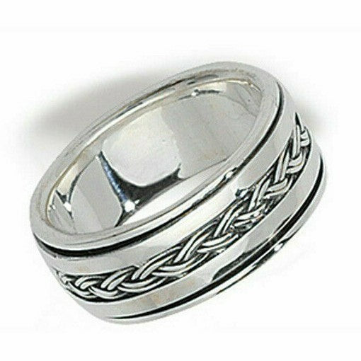 Men's Sterling Silver Spinner Ring Wedding Band Gents 925 Hallmark Sizes R - Z